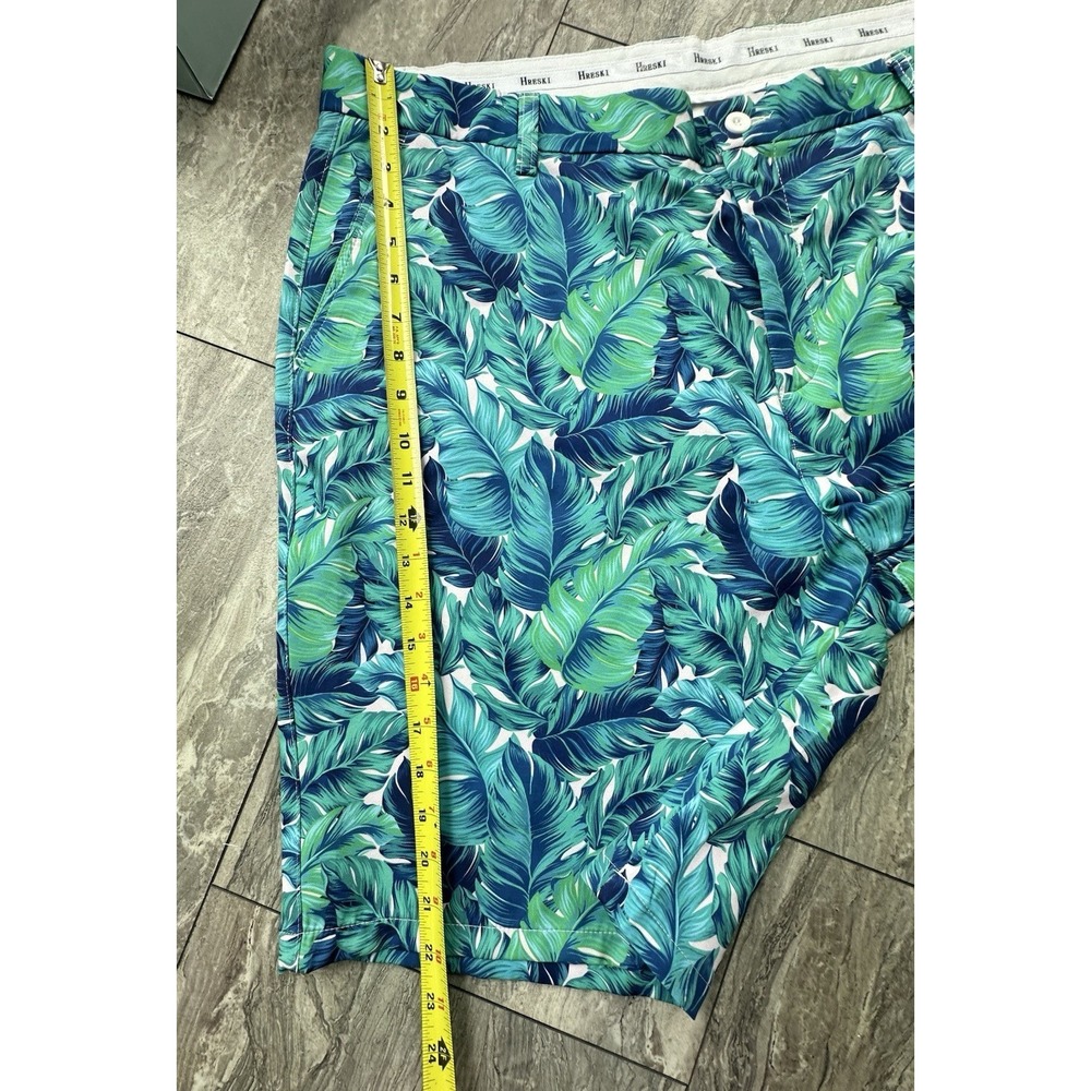 Hreski Men's Golf Shorts Size 42 Blue Green Monstera Palm Leaf Stretch Dry Fit - Picture 5 of 7